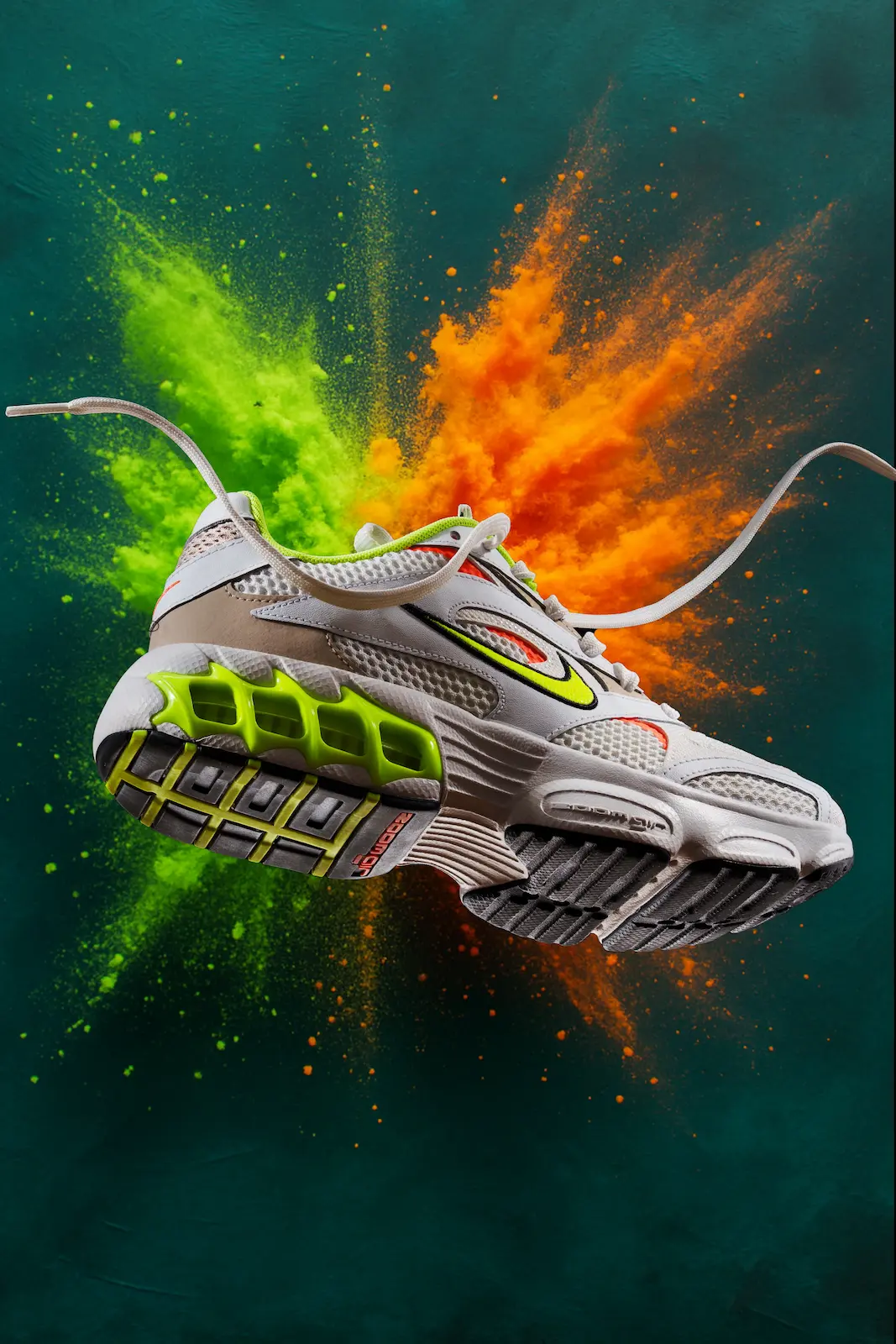 Sneakers against a colorful explosion background